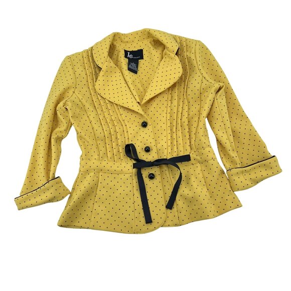 Ks Collection Yellow Polka Dot Peplum Jacket Size 8 Polyester Button-Front - Picture 5 of 6